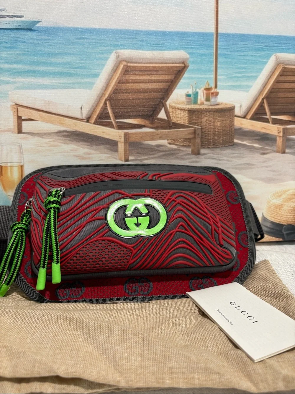 Authentic Gucci GG Rubber Belt Bag w Certificate of Authenticity and duster